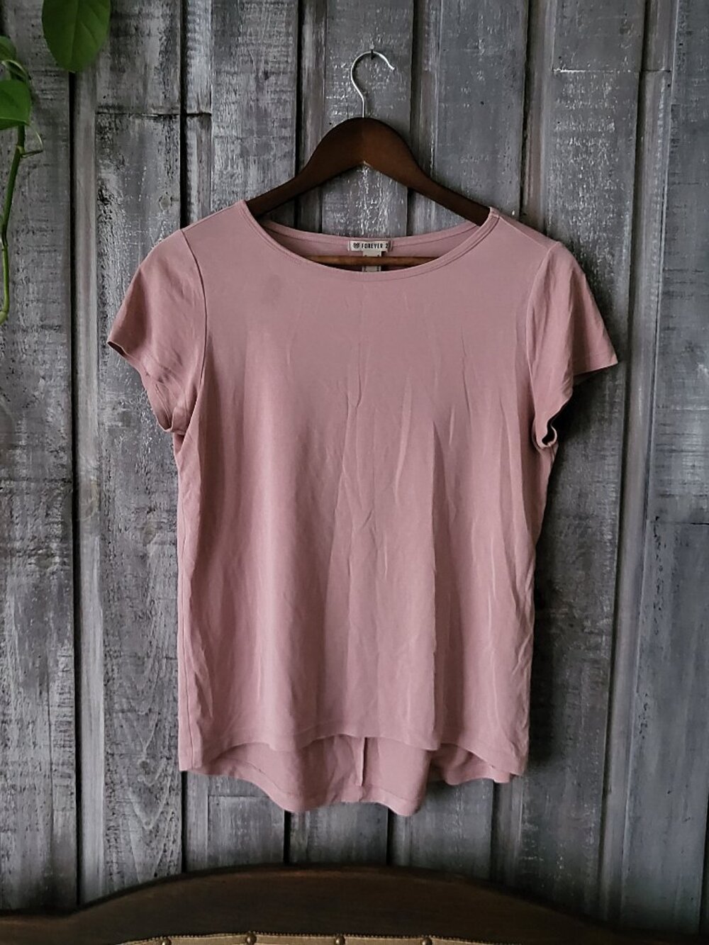 Mauve Pink High Low Short Sleeve Tee Shirt XS